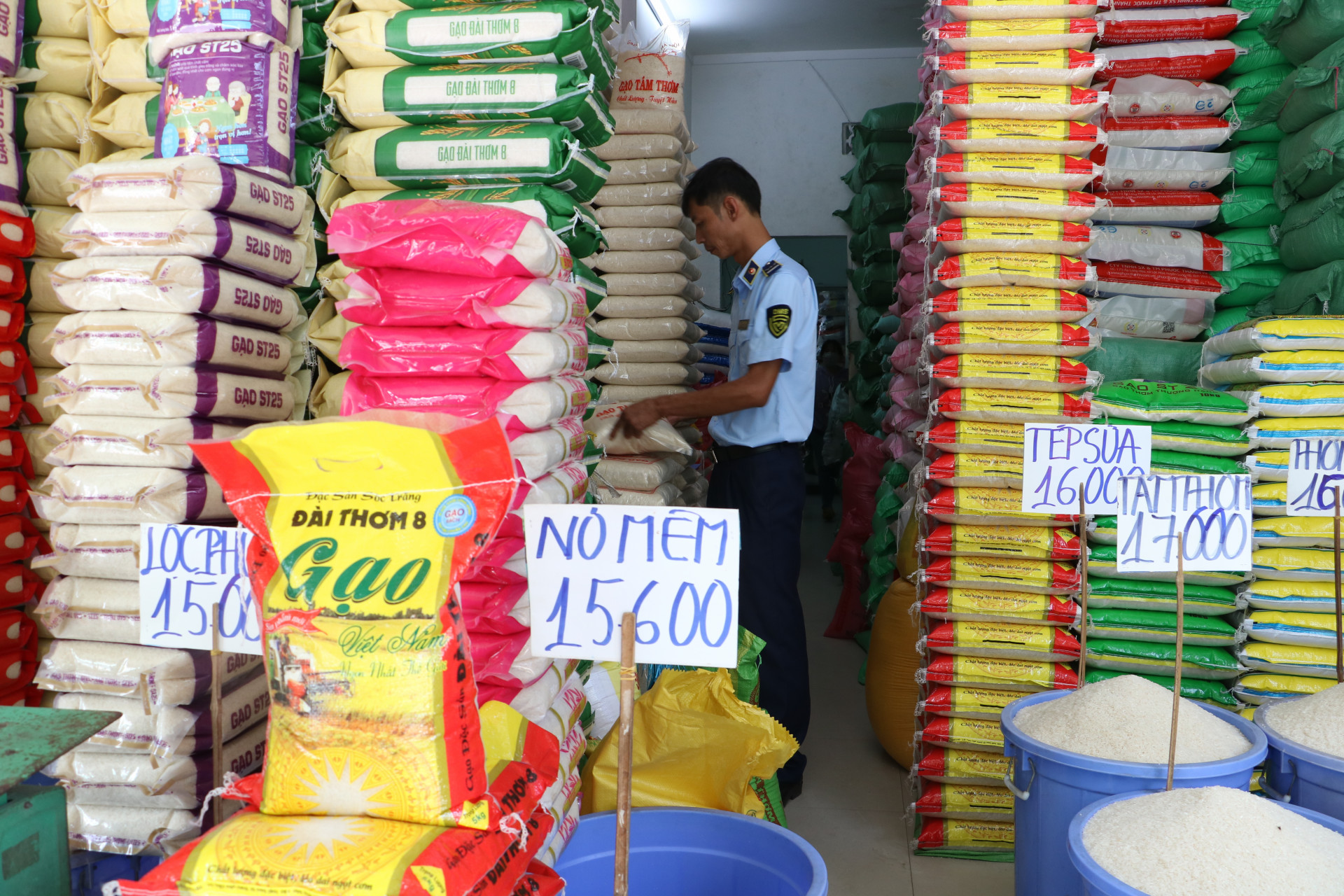 Lực lượng quản lý thị trường tỉnh giám sát thị trường gạo tại một số cơ sở kinh doanh ở Nha Trang