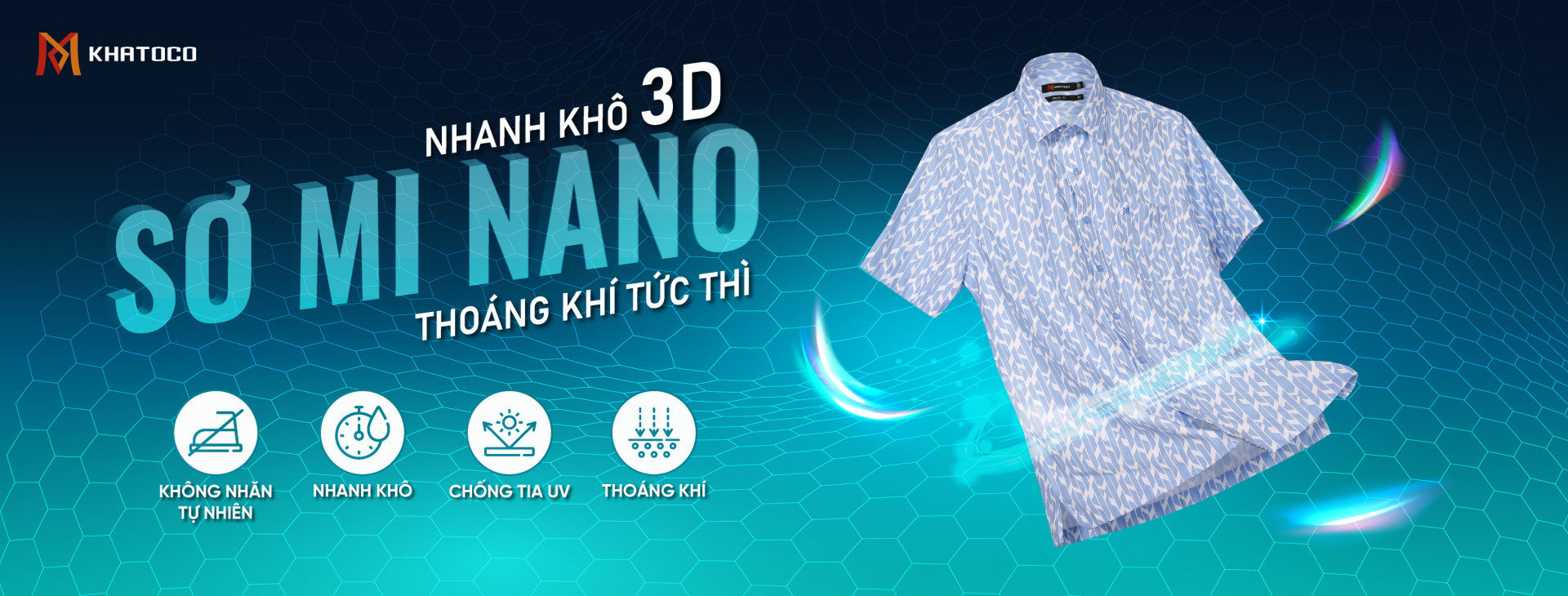 Sơ mi nano nhanh khô 3D, thoáng khí tức thì.