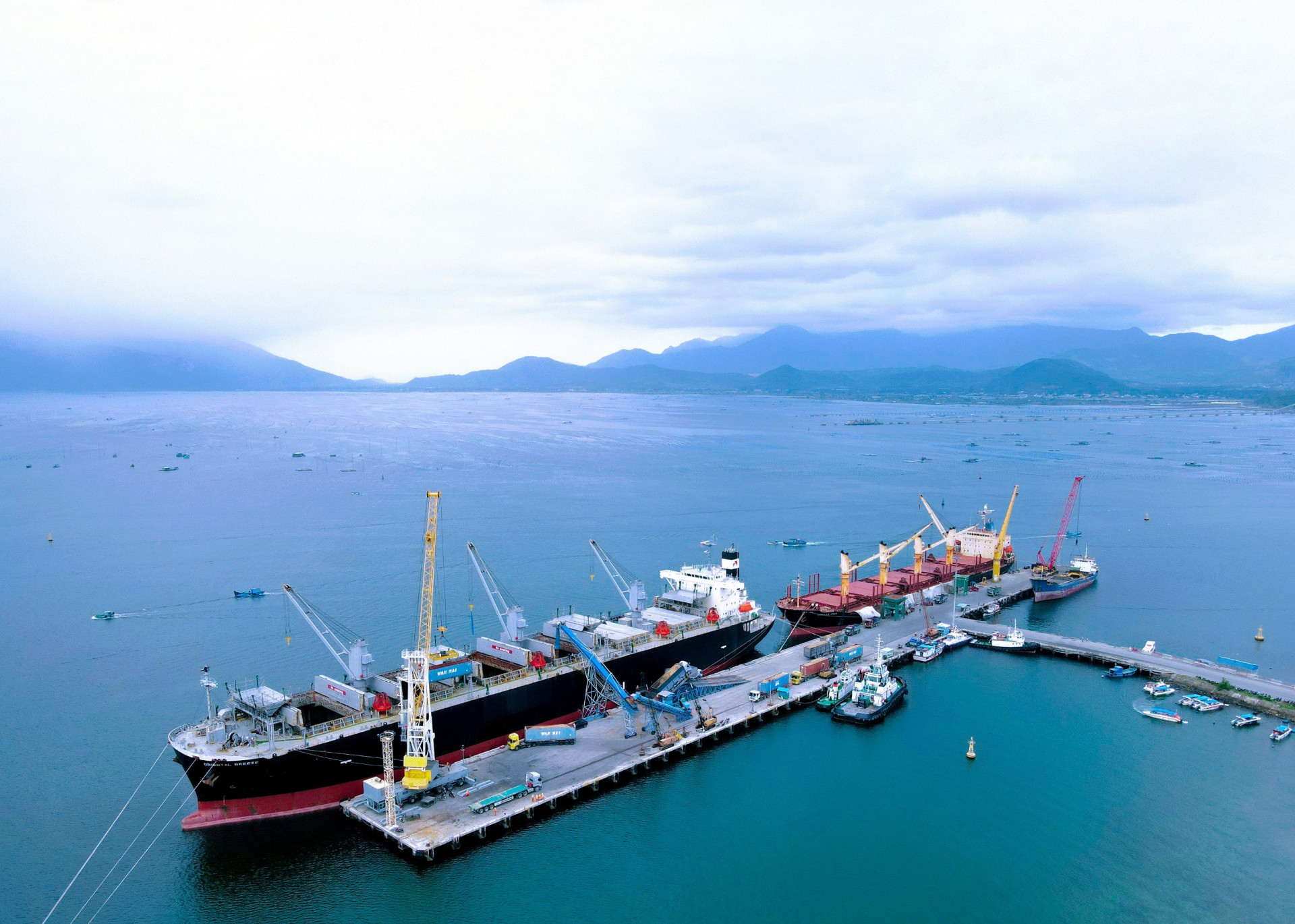 A cargo ship arrives at Cam Ranh Port.