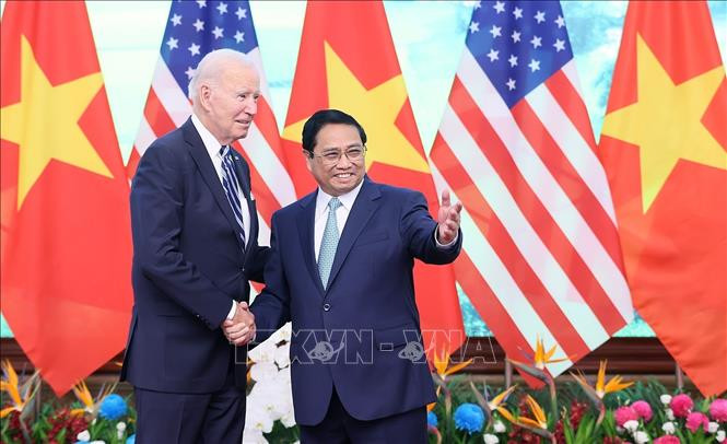 Thủ tướng Phạm Minh Chính hội kiến Tổng thống Hoa Kỳ Joe Biden trong chuyến thăm cấp Nhà nước tới Việt Nam 
từ ngày 10 đến 11-9-2023. Ảnh: DƯƠNG GIANG/TTXVN