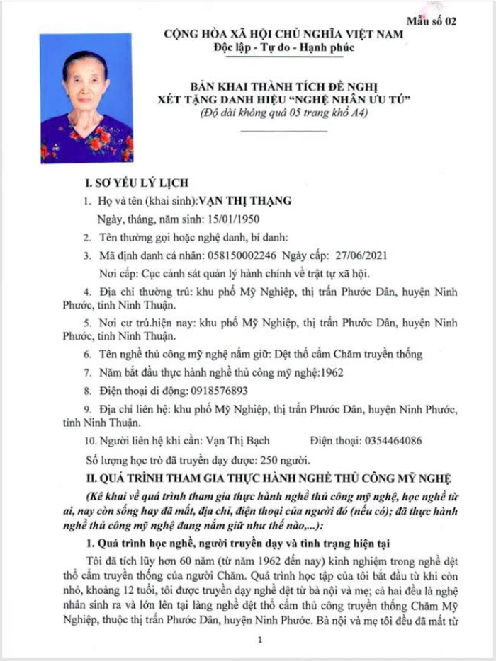 Thông báo về việc đăng tải hồ sơ đề nghị xét tặng Nghệ nhân ưu tú trong lĩnh vực thủ công mỹ nghệ