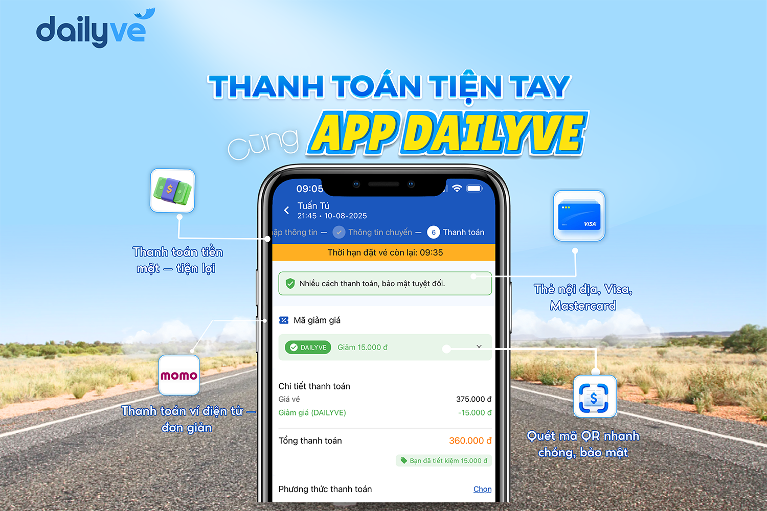 Dailyve tích hợp nhiều phương thức thanh toán - an toàn, 
linh hoạt và minh bạch.
