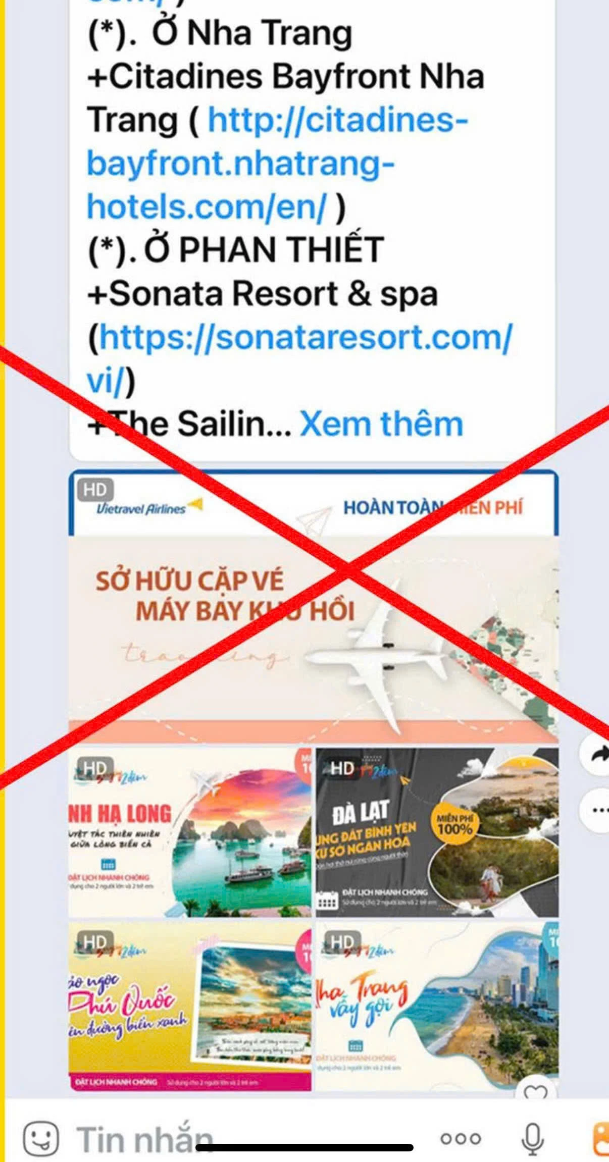 Tin nhắn mà đơn vị tổ chức chương trình gửi đến khách hàng