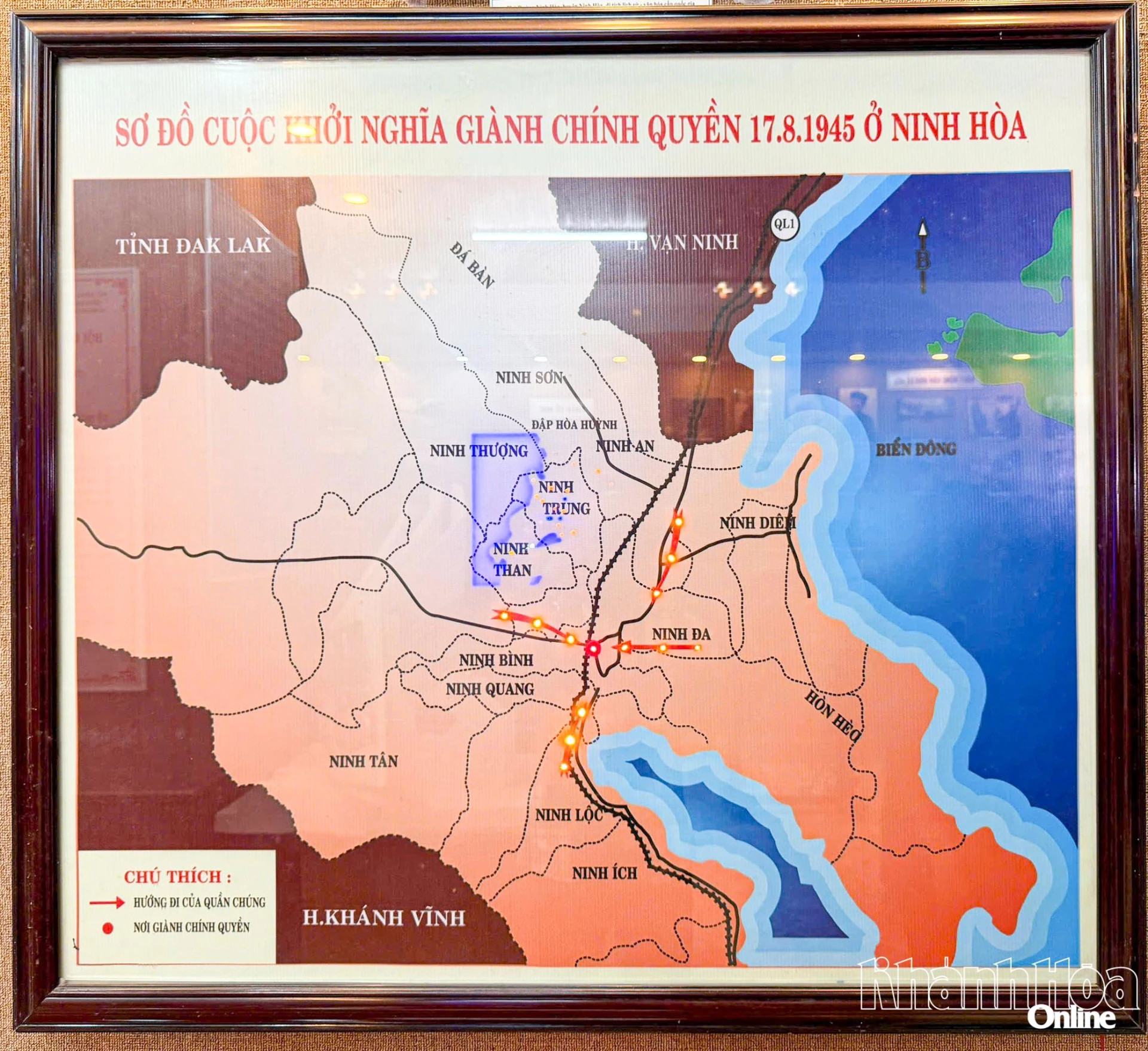 Sơ đồ khởi nghĩa giành chính quyền ở phủ Ninh Hòa ngày 17-8-1945.