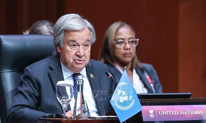 Tổng thư ký Liên hợp quốc Antonio Guterres phát biểu, chiều 7/9. Ảnh: Dương Giang/TTXVN

