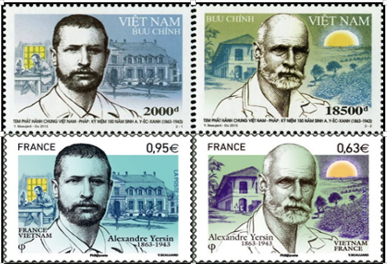 Bộ tem về bác sĩ A.Yersin do Bưu chính Việt Nam và Bưu chính Pháp phát hành chung vào năm 2013.