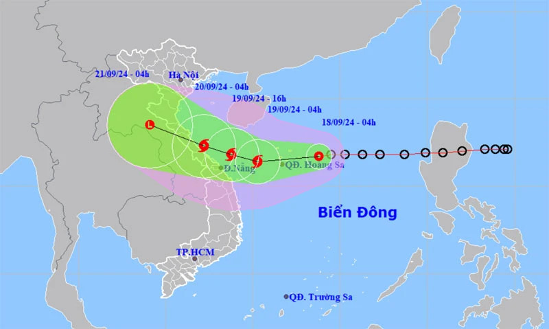 Vị trí và hướng di chuyển của áp thấp nhiệt đới lúc 4 giờ ngày 18/9. (Nguồn: nchmf.gov.vn)

