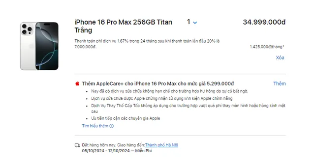 iPhone 16 Pro Max 256 GB phiên bản màu Titan trắng cũng gặp tình trạng tương tự