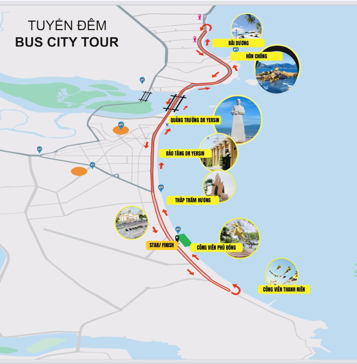 Night bus route and stops.