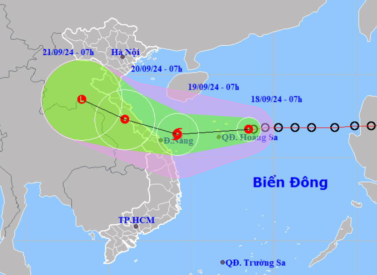 Vị trí và dự báo hướng di chuyển của áp thấp nhiệt đới.