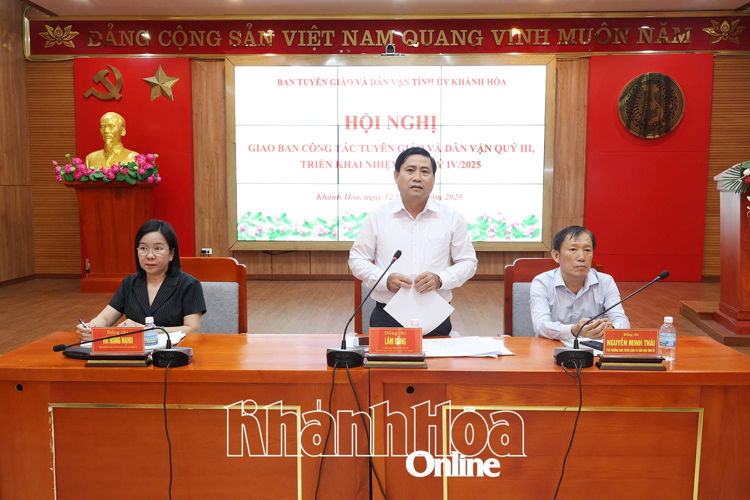 Trưởng Ban Tuyên giáo và Dân vận Tỉnh ủy Lâm Đông phát biểu kết luận hội nghị.