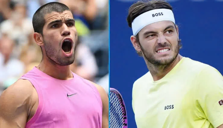 Alcaraz (bên phải) có cơ hội đòi nợ Fritz (bên phải) ở chung kết Japan Open 2025.