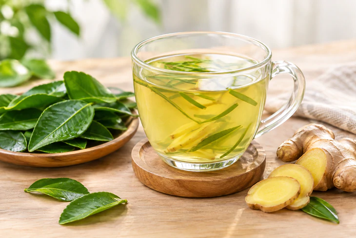 Kết hợp lá chanh với gừng tạo nên tác dụng hiệp đồng, tốt cho sức khoẻ. Ảnh AI