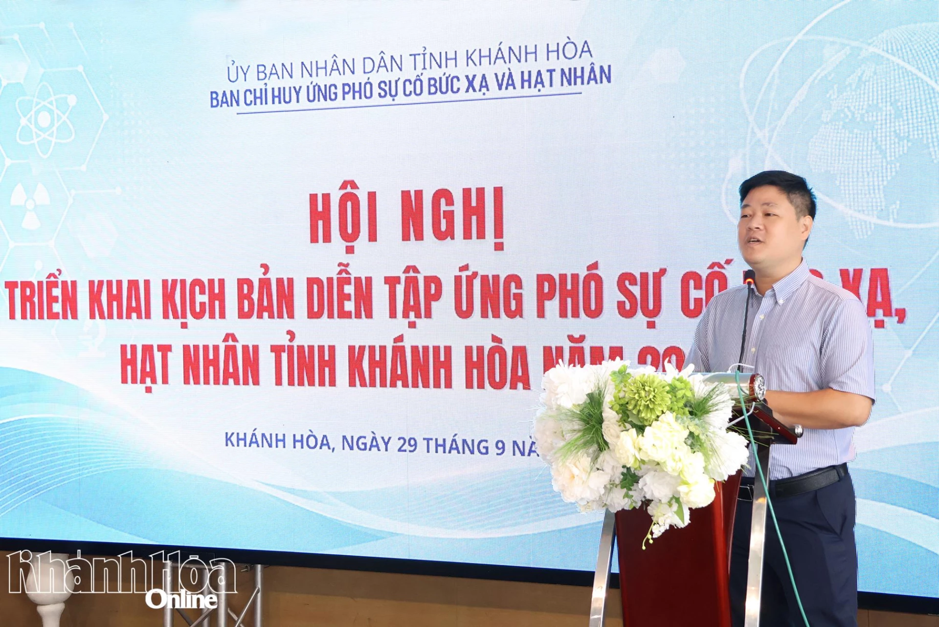 Ông Nguyễn Hào Quang - Phó trưởng phòng An ninh, thanh sát hạt nhân và ứng phó sự cố - Trung tâm Hỗ trợ kỹ thuật - Cục An toàn bức xạ và hạt nhân Giới thiệu kịch bản; Hướng dẫn các lựclượngtriển khai diễntập theo kịchbảnđãđượcphê duyệt.