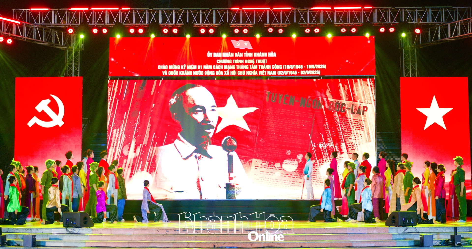 A performance reenacts President Ho Chi Minh reading the Declaration of Independence

