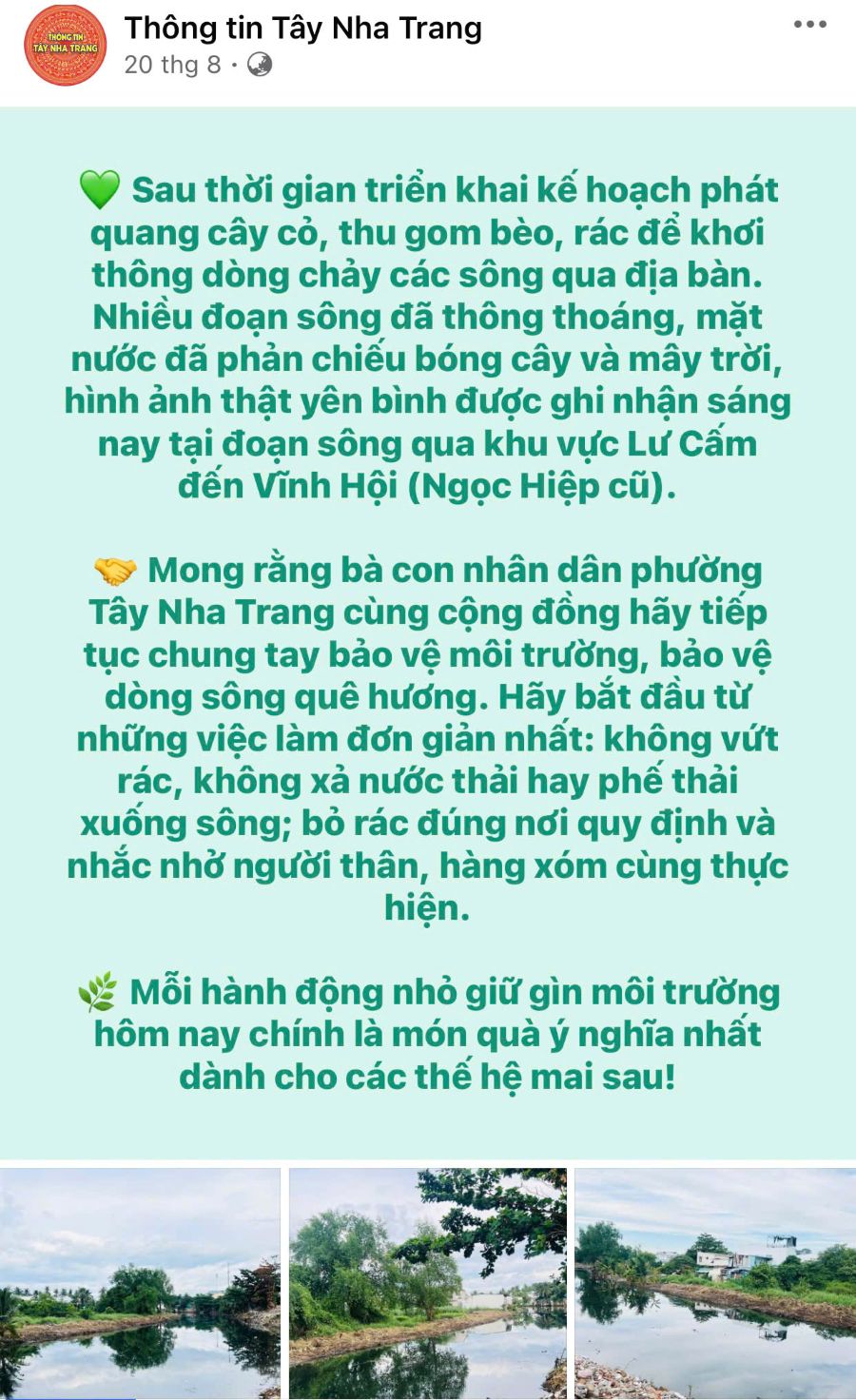 Nội dung tuyên truyền về bảo vệ môi trường Trên Fanpage “Thông tin Tây Nha Trang”.
