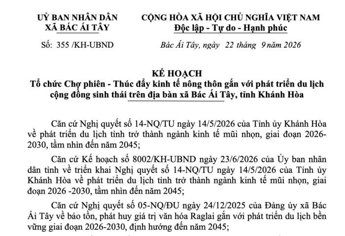 Xã Bác Ái Tây sẽ tổ chức chợ phiên vào tháng 1-2027