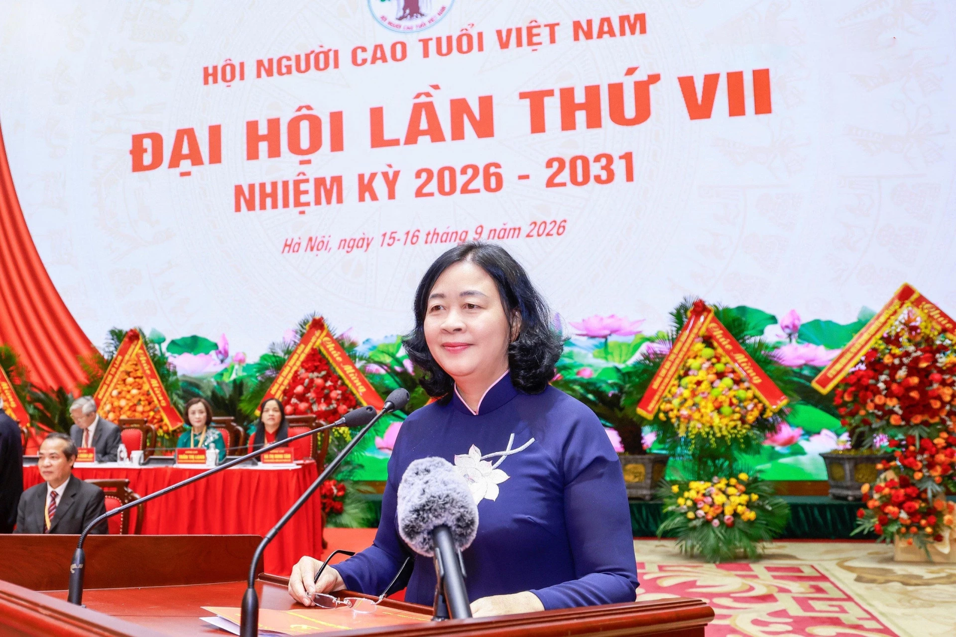 Chủ tịch Ủy ban Trung ương MTTQ Việt Nam Bùi Thị Minh Hoài phát biểu tại đại hội. Ảnh: Báo Đại đoàn kết.