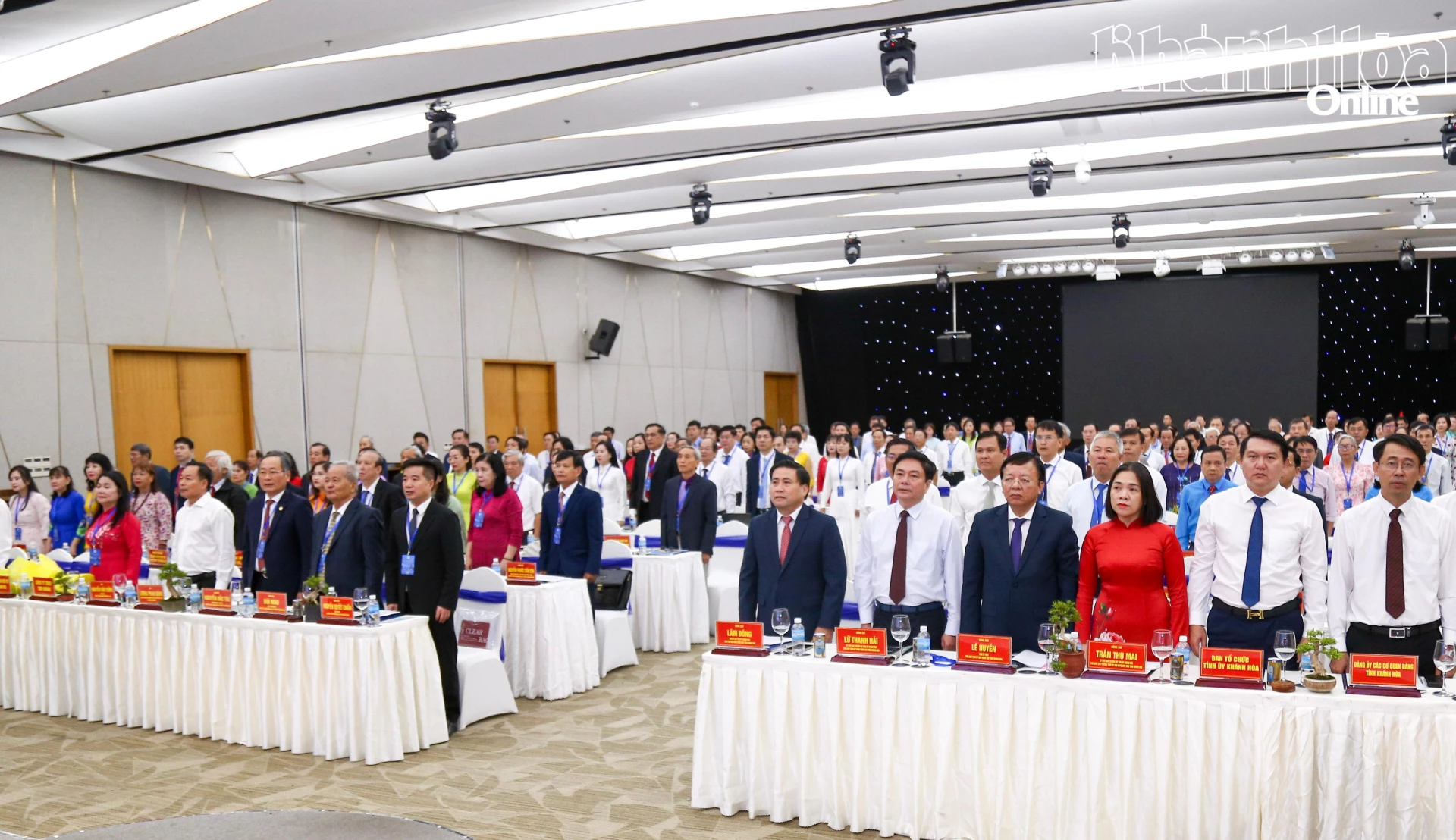 Các đồng chí lãnh đạo, các đại biểu thực hiện nghi lễ Chào cờ khai mạc Đại hội