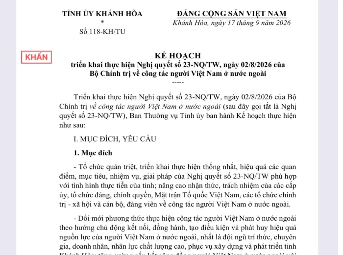 Ban Thường vụ Tỉnh ủy ban hành kế hoạch triển khai thực hiện Nghị quyết số 23 của Bộ Chính trị về công tác người Việt Nam ở nước ngoài