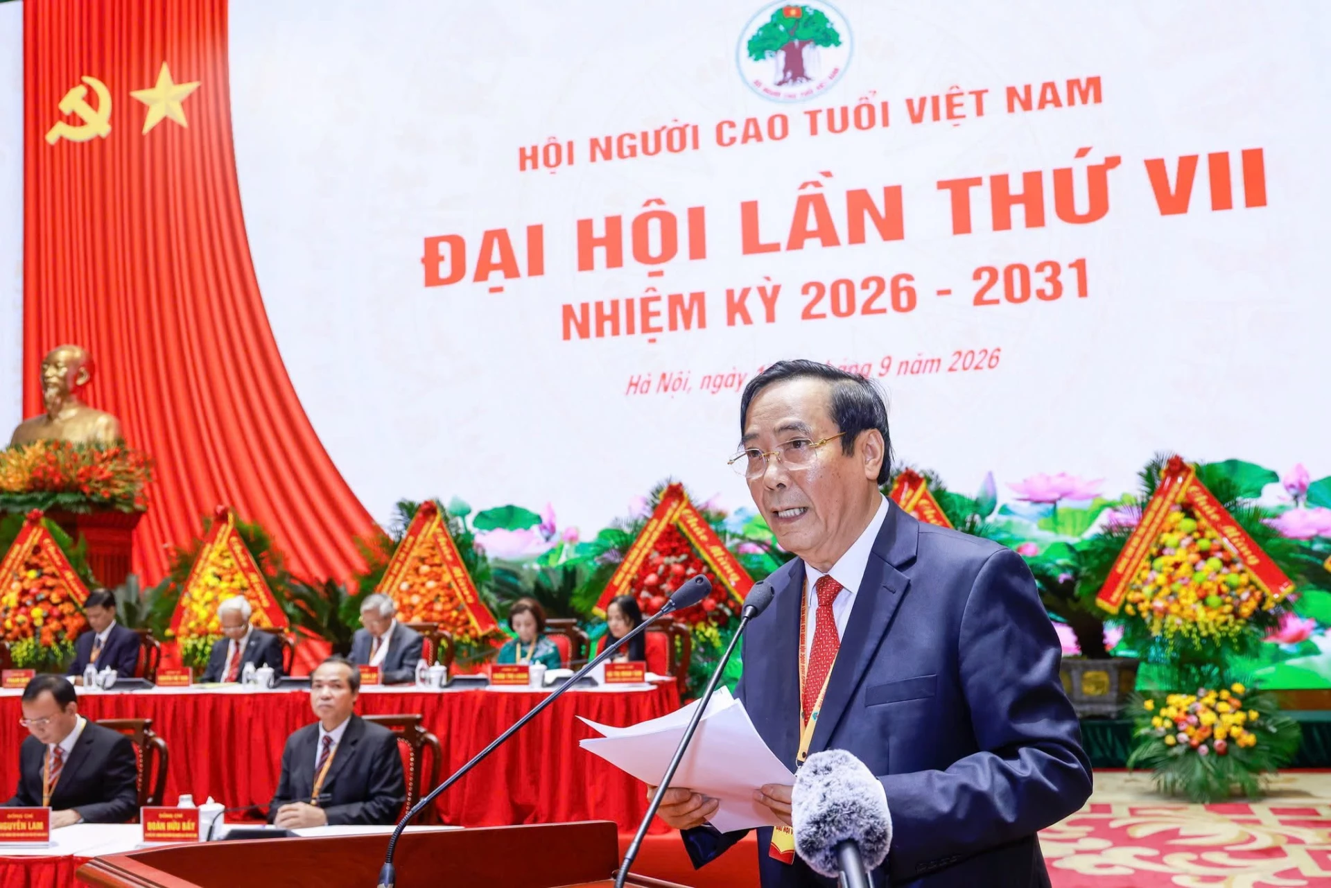 Đồng chí Nguyễn Thanh Bình - Chủ tịch Hội Người cao tuổi Việt Nam khoá VI phát biểu tại đại hội. Ảnh: Báo Đại đoàn kết. 
