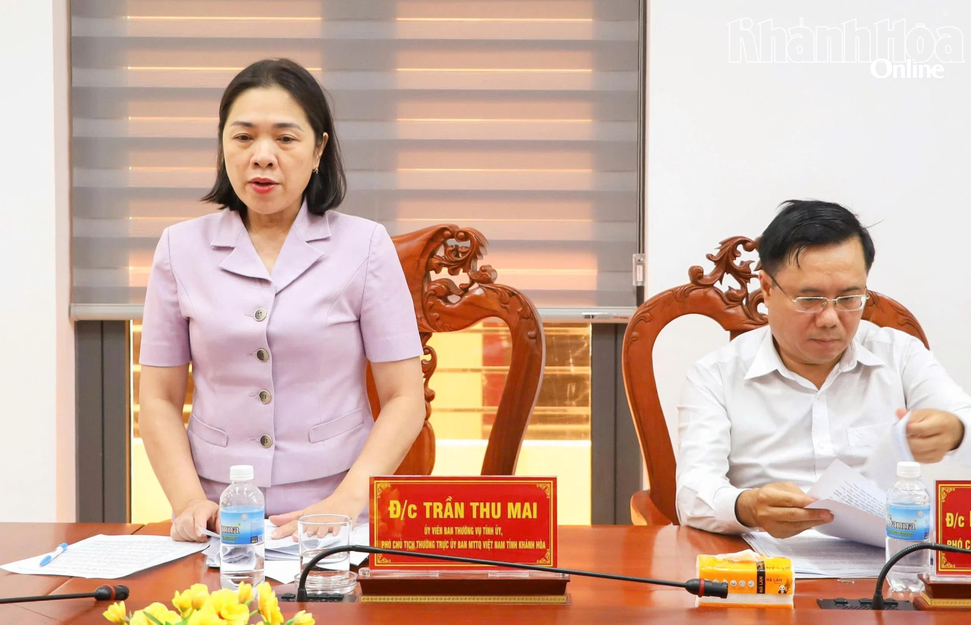 Đồng chí Trần Thu Mai phát biểu tại hội nghị.