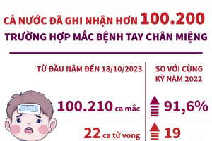 Cả nước đã ghi nhận hơn 100.200 trường hợp mắc bệnh tay chân miệng