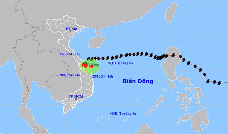 Vị trí và hướng di chuyển của áp thấp nhiệt đới (suy yếu từ bão số 6). (Nguồn: nchmf.gov.vn)
