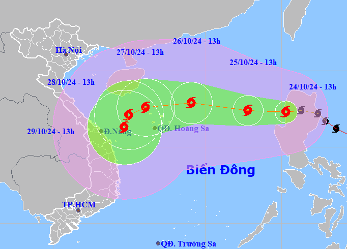 Vị trí và dự báo hướng di chuyển của bão TRAMI