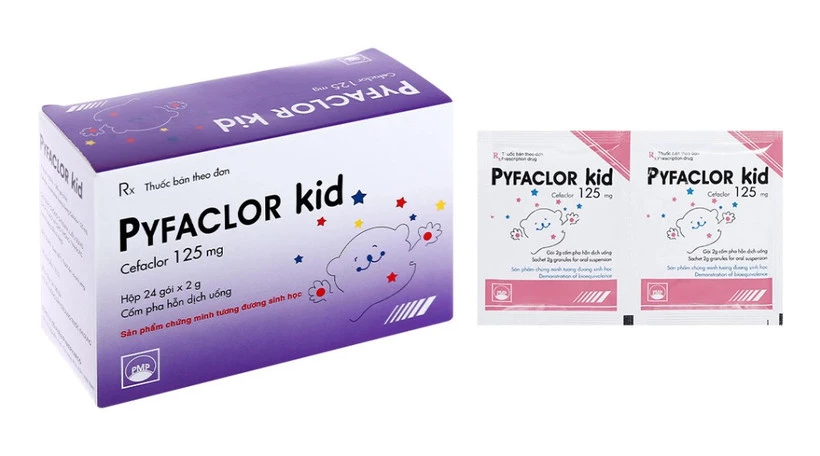 Sản phẩm thuốc cốm pha hỗn dịch uống Pyfaclor Kid (Cefaclor 125mg). Ảnh minh họa/báo Gia Lai
