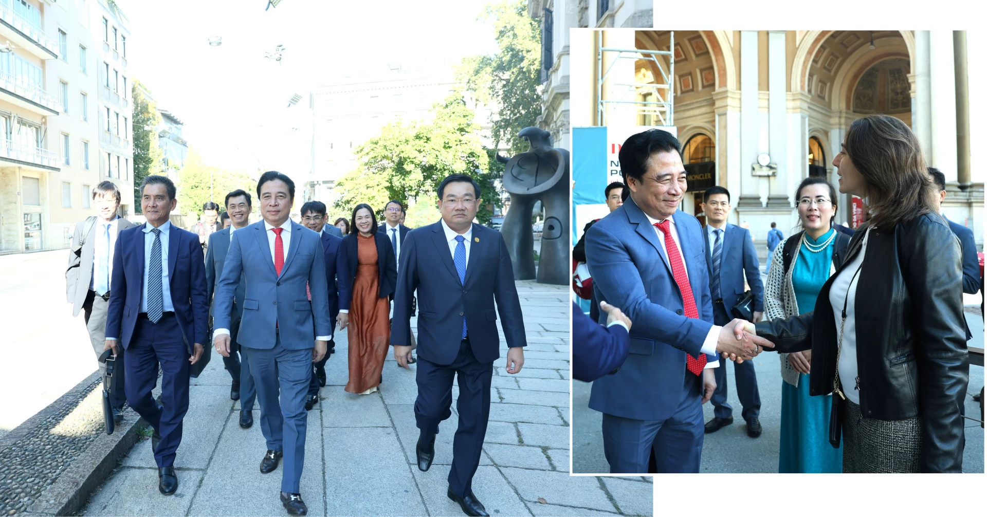 B2: Ông Phạm Văn Hồng - Chủ tịch Phòng Thương mại Italia - Việt Nam cùng đoàn công tác tỉnh Khánh Hòa đến thăm và làm việc với chính quyền thành phố Milan. Tiếp đoàn có bà Marzia Dina Pontone - Ủy viên Hội đồng thành phố Milan.
