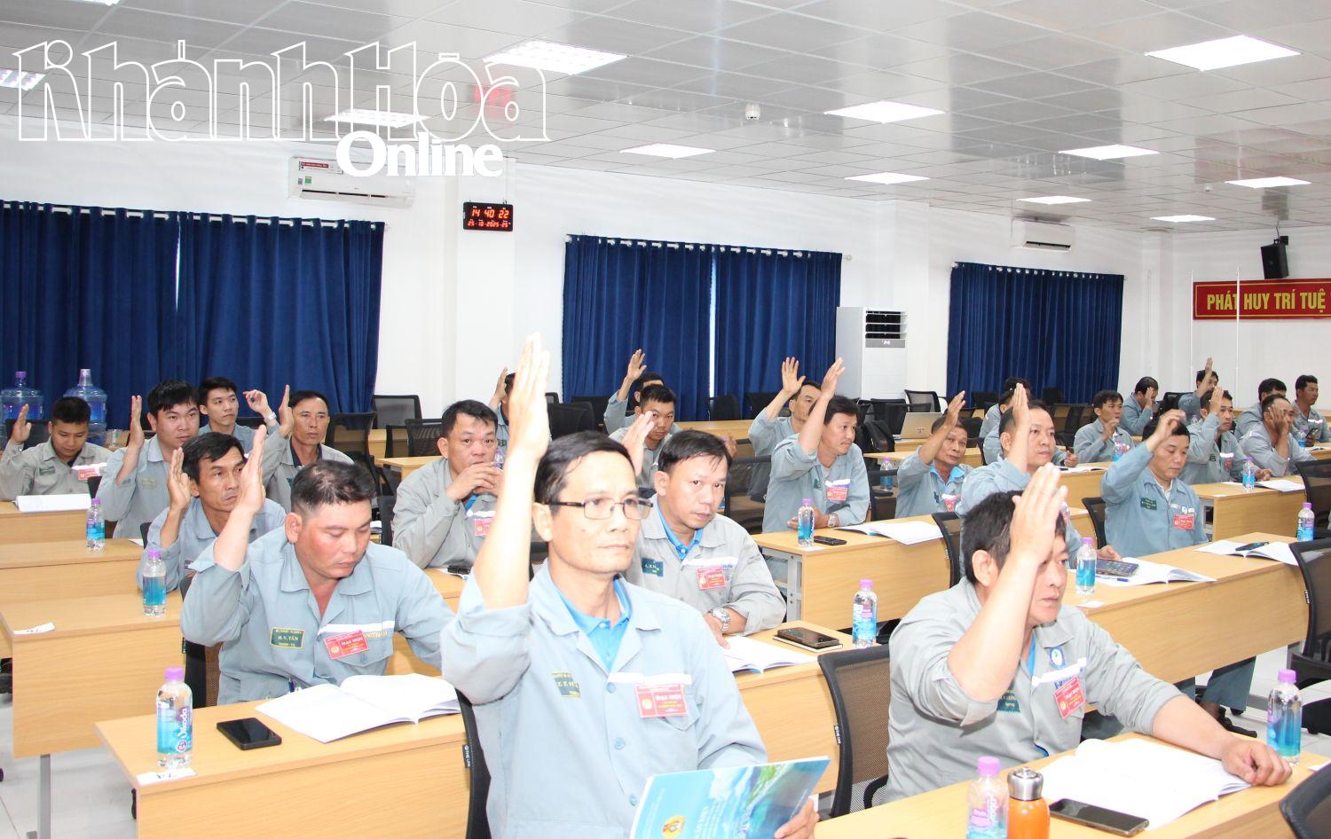 Các đại biểu biểu quyết các nội dung tại đại hội.