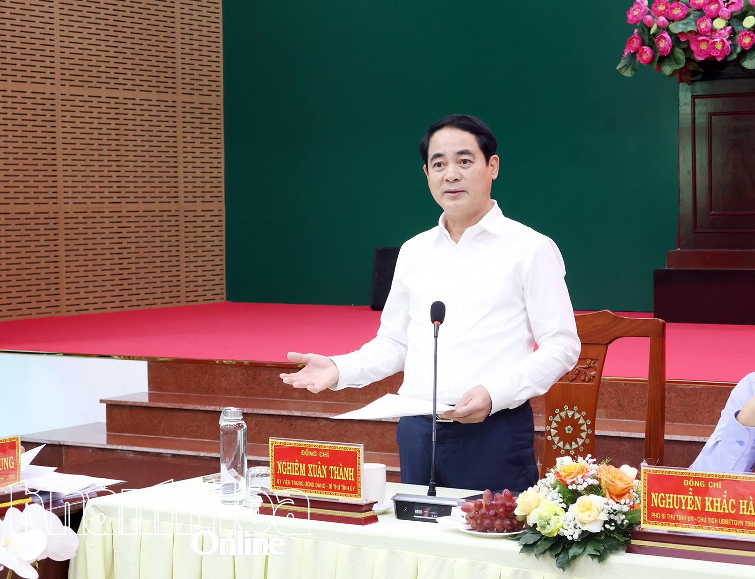 
Bí thư Tỉnh ủy Nghiêm Xuân Thành phát biểu tại buổi làm việc.
