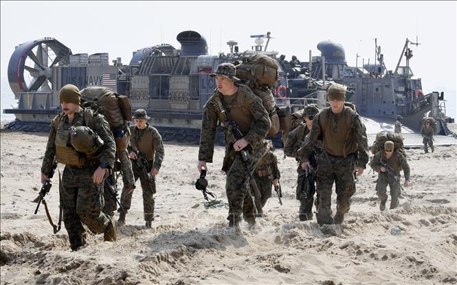 Binh sĩ Mỹ tham gia cuộc tập trận chung với Hàn Quốc tại Pohang. Ảnh tư liệu: Kyodo/TTXVN