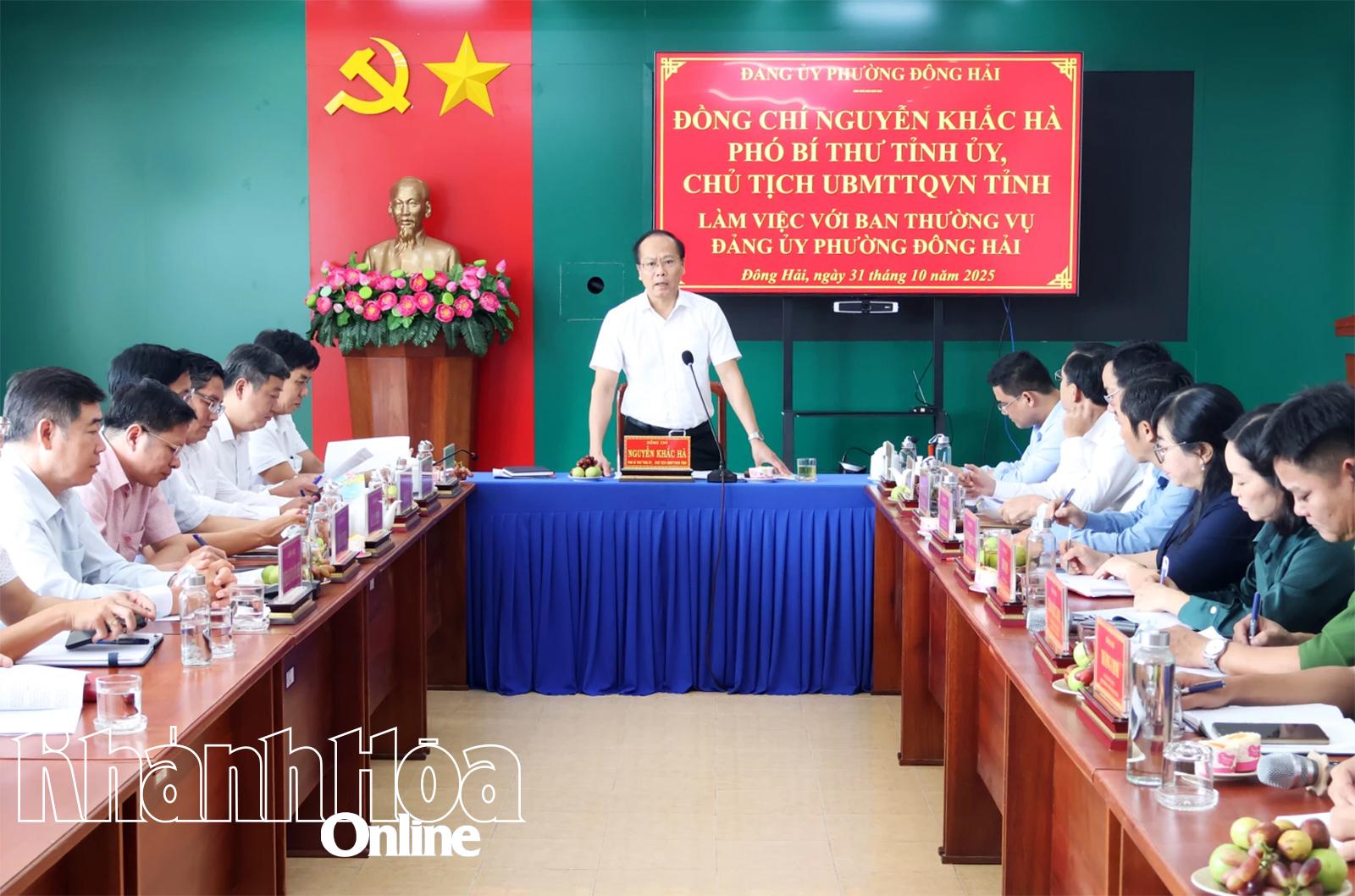 Phó Bí thư Tỉnh ủy Nguyễn Khắc Hà phát biểu tại buổi làm việc.