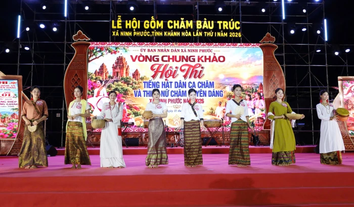 Vòng chung khảo Hội thi Tiếng hát dân ca Chăm và Thiếu nữ Chăm duyên dáng xã Ninh Phước năm 2026
