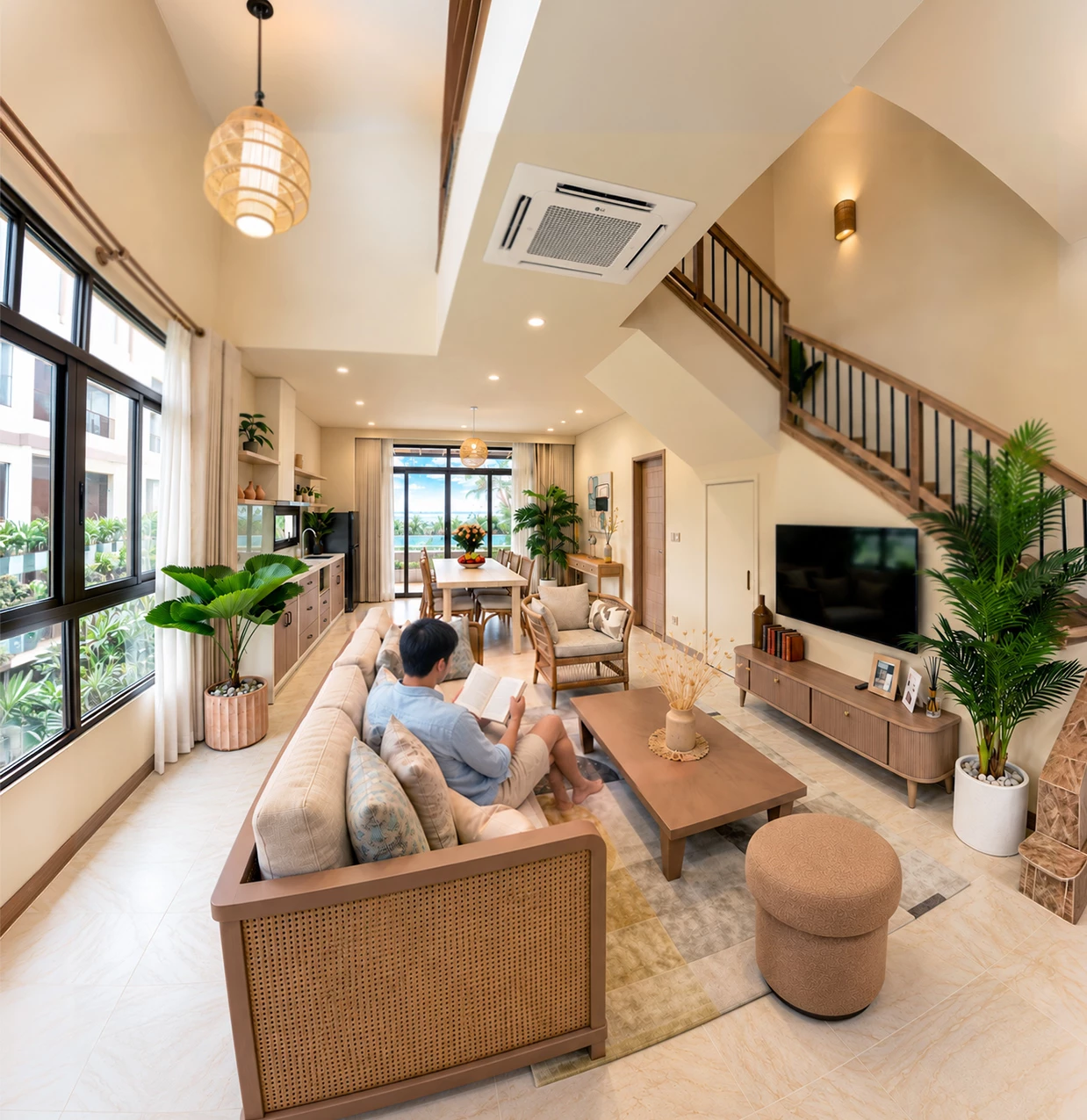 Không gian nội thất hoàn thiện bên trong nhà phố biển Sông Town.