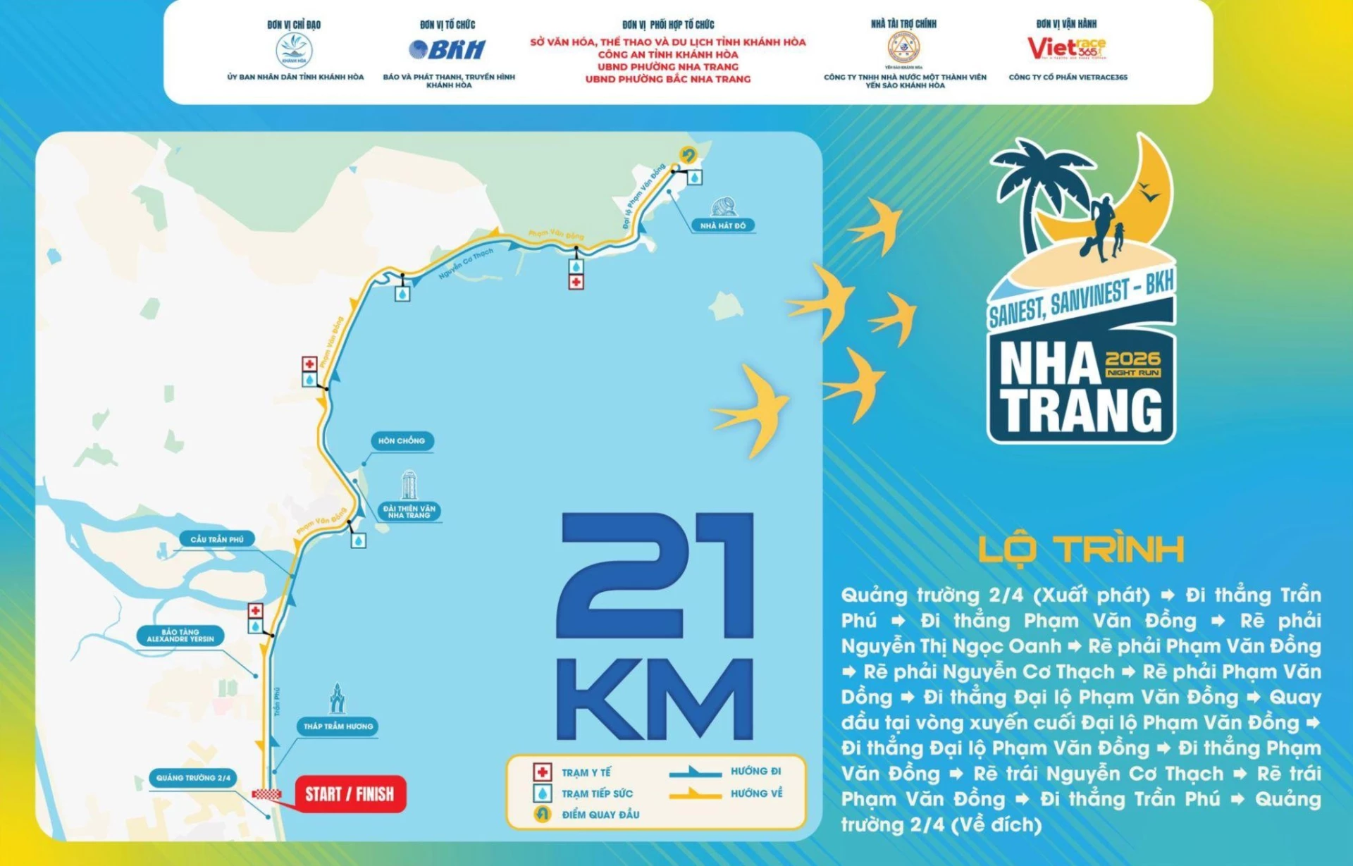 Lộ trình cung đường chạy cự ly 21km.