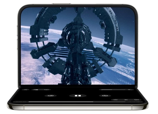 Đặt máy vuông góc để xem phim, các nút điều khiển nằm ở nửa dưới. Ảnh: Apple