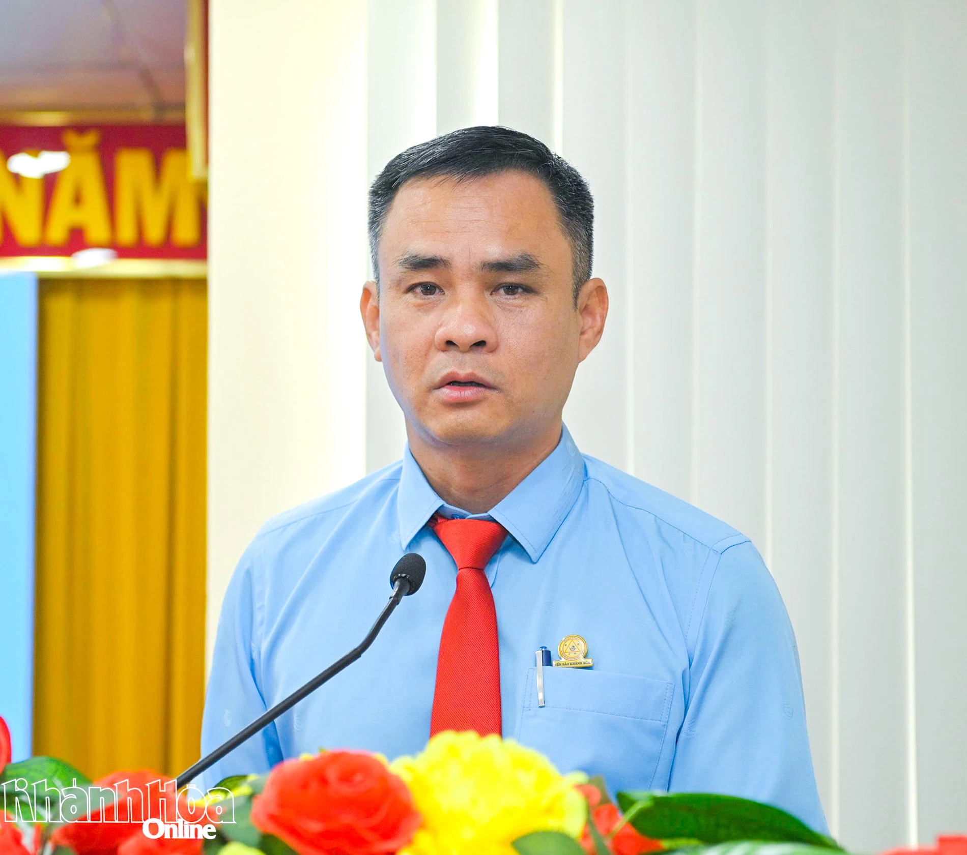 Ông Nguyễn Thanh Hải - Tổng Giám đốc Công ty TNHH Nhà nước Một thành viên Yến sào Khánh Hòa phát biểu tại lễ ký kết tài trợ.