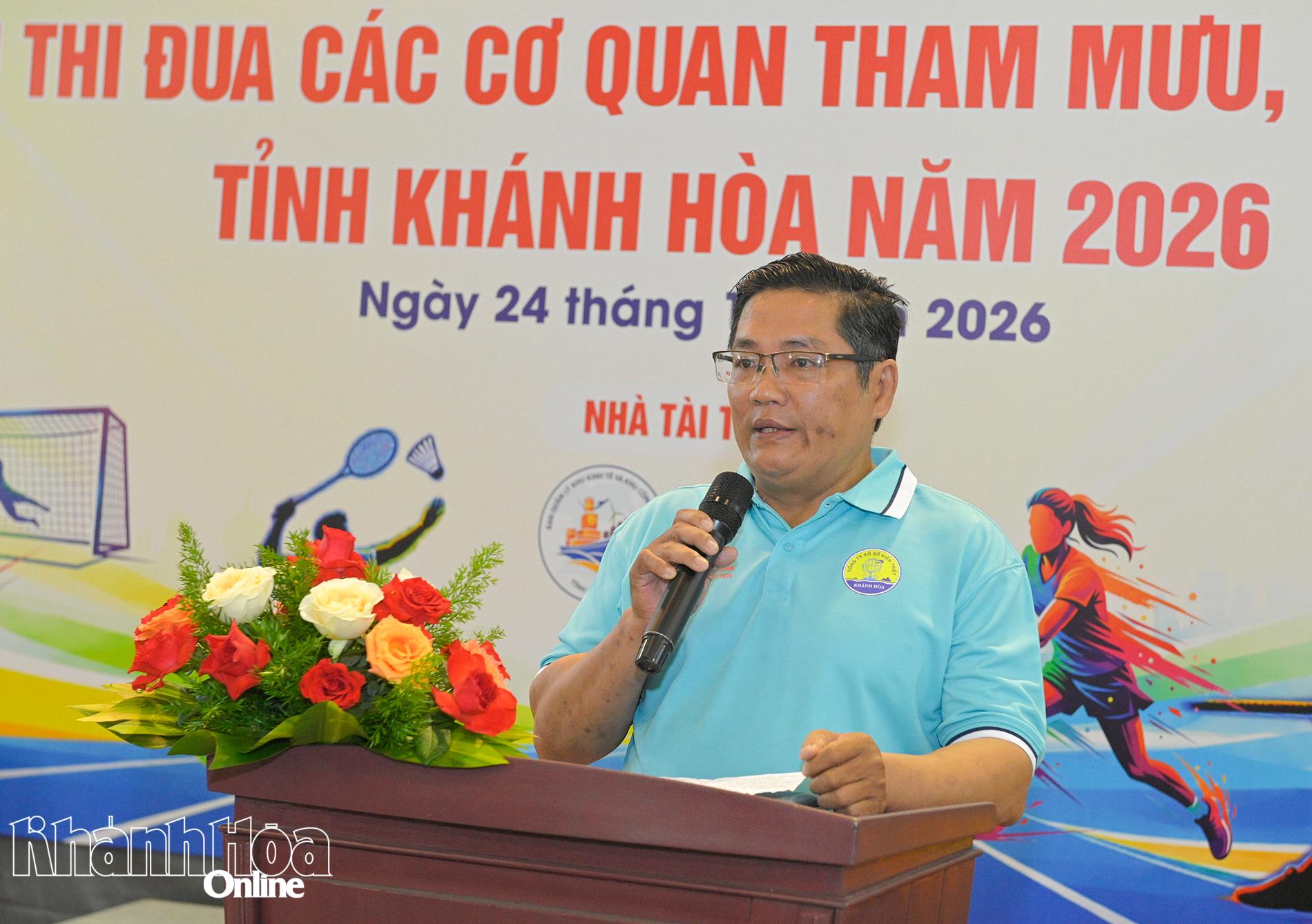 Ông Huỳnh Mạnh Thắng-Phó Giám đốc Sở Nội vụ, Trưởng Ban tổ chức hội thao phát biểu khai mạc.