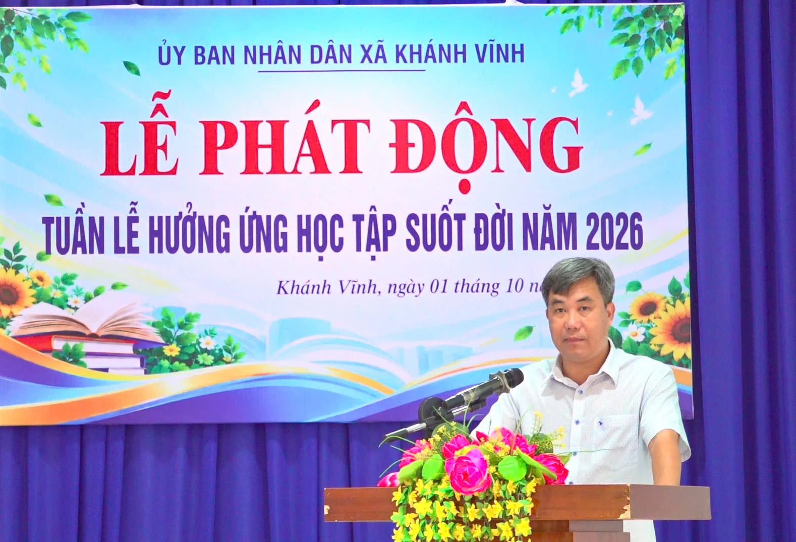 Lãnh đạo xã Khánh Vĩnh phát động hưởng ứng Tuần lễ học tập suốt đời năm 2026. Ảnh: PHÙNG QUỲNH.