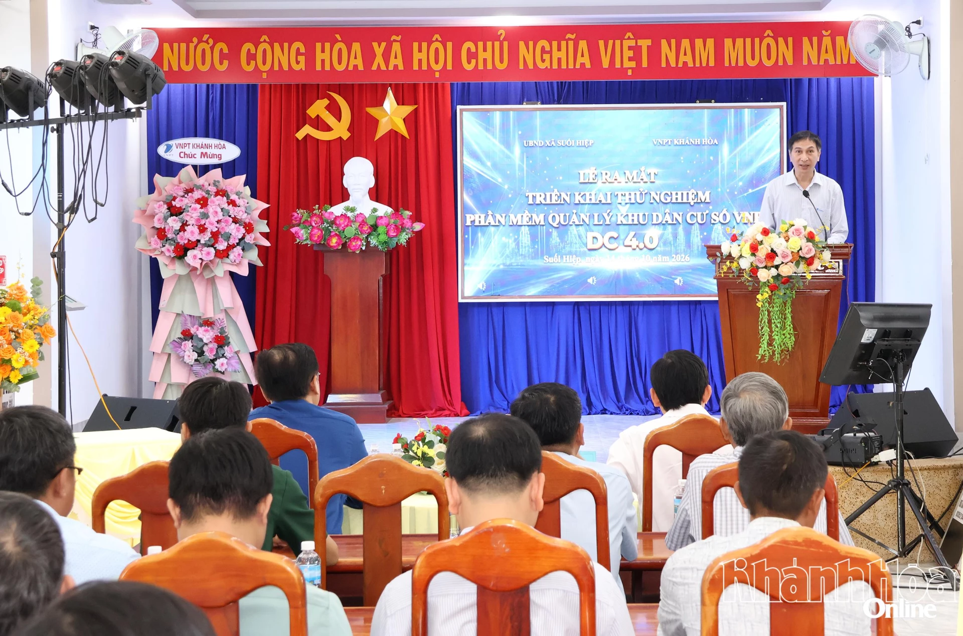 Lãnh đạo VNPT Khánh Hòa phát biểu tại triển khai thử nghiệm phần mềm Quản lý khu dân cư số VNPT DC 4.0