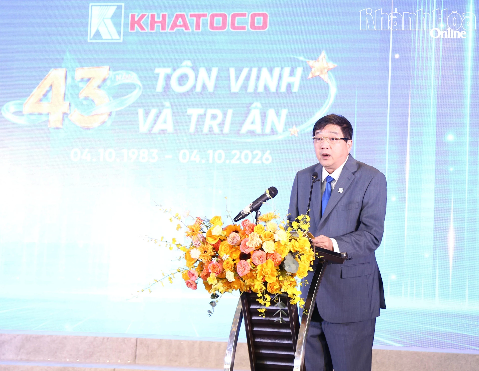 Ông Phạm Hoài Trung - Chủ tịch Hội đồng thành viên Tổng Công ty Khánh Việt phát biểu tri ân người lao động.