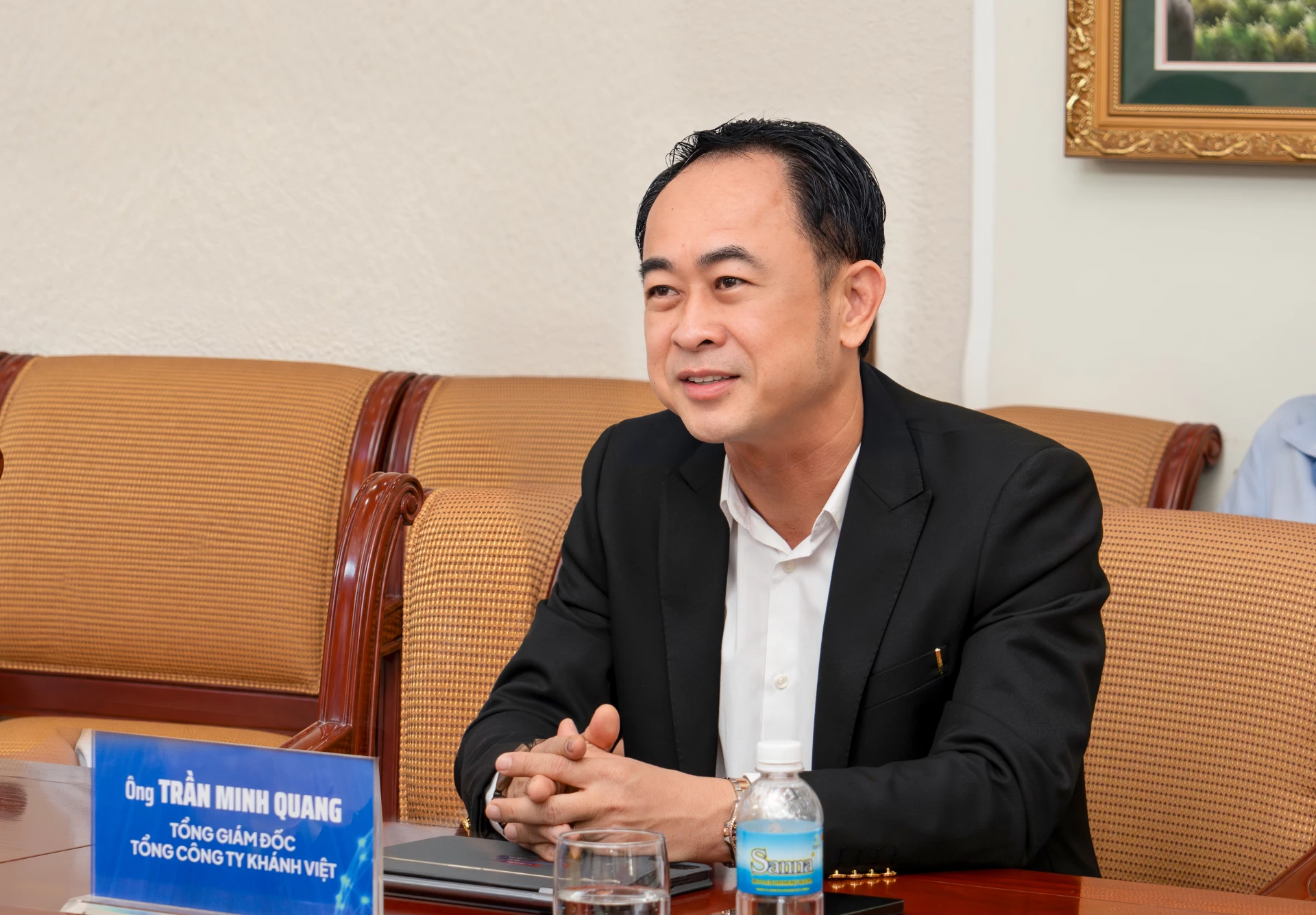 Ông Trần Minh Quang, Thành viên Hội đồng thành viên, Tổng giám đốc Tổng công ty Khánh Việt, phát biểu tại buổi làm việc.