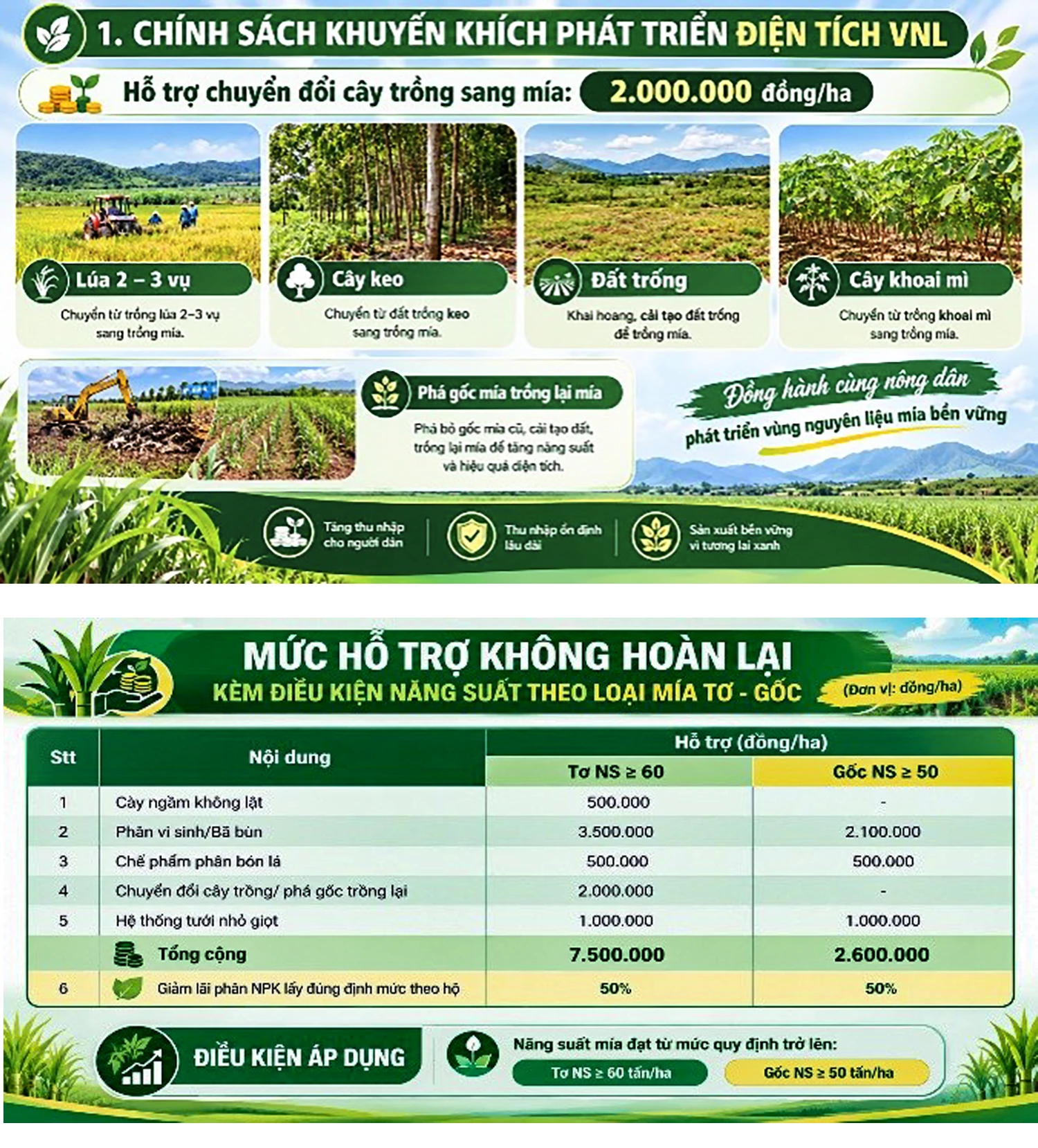 Một số chính sách đầu tư được AgriS Ninh Thuận áp dụng cho niên vụ 2026-2027.