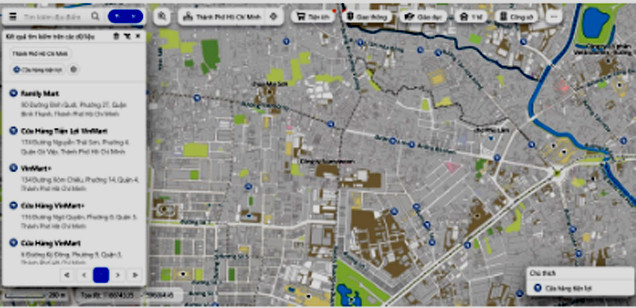 Giao diện lớp thông tin tìm cửa hàng tiện lợi tại thành phố Hồ Chí Minh trên bản đồ số.