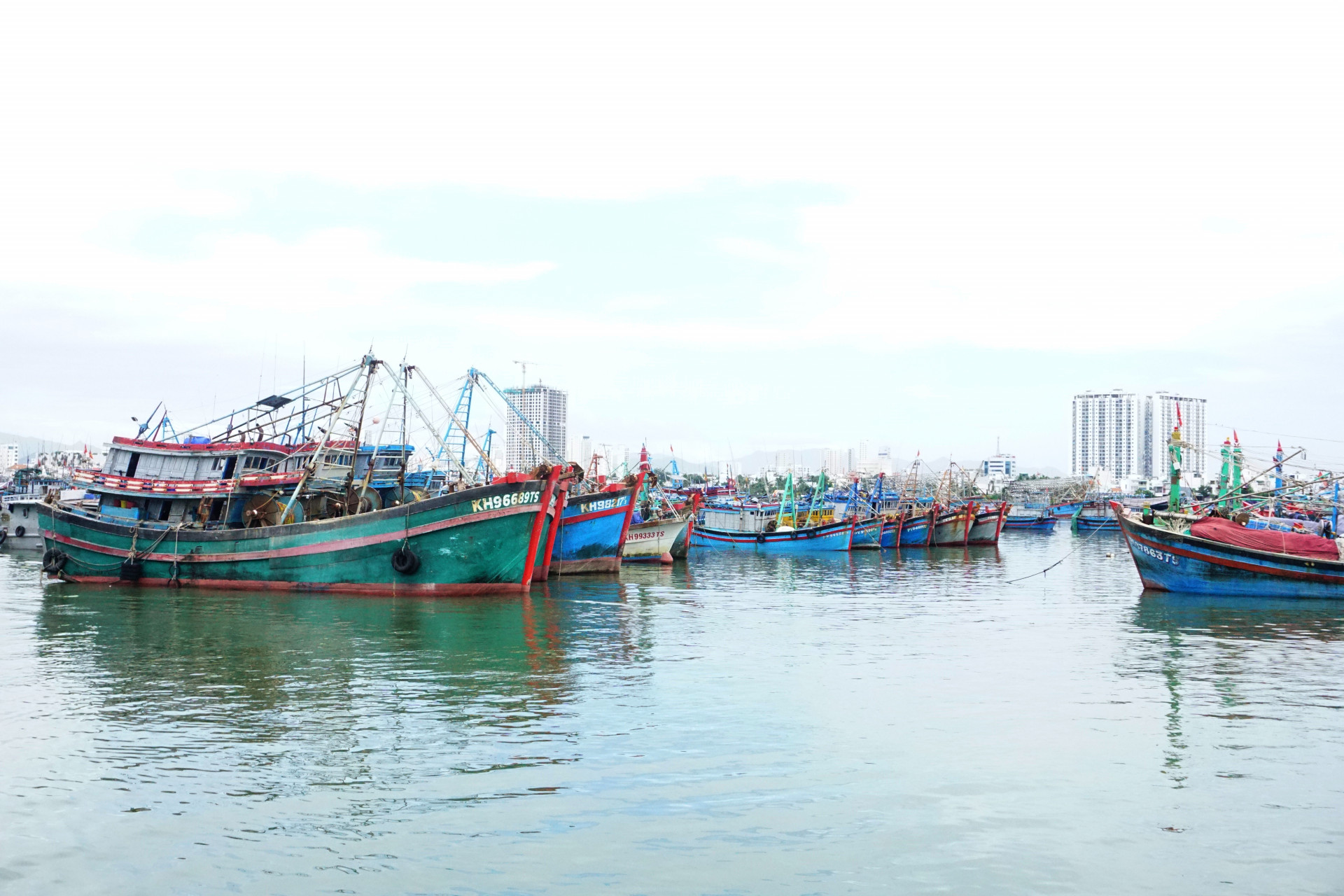 Tàu cá neo đậu tại vùng nước cảng Hòn Rớ (TP. Nha Trang)