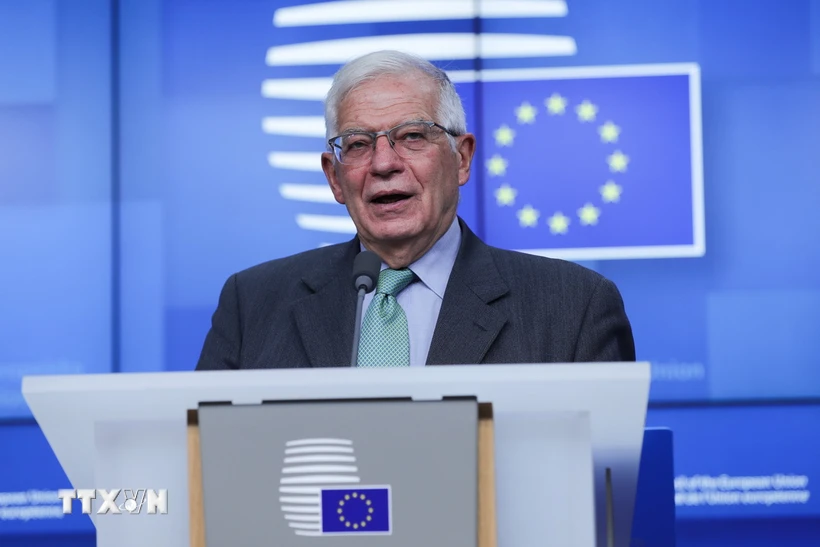 Đại diện cấp cao về chính sách an ninh và đối ngoại của EU Josep Borrell phát biểu tại cuộc họp báo ở Brussels, Bỉ. (Ảnh: THX/TTXVN)

