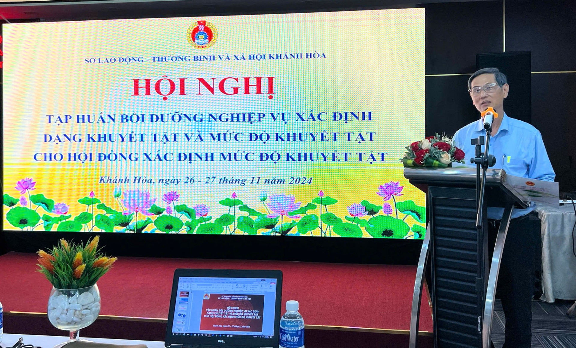 Ông Phạm Thái Đài - Phó Giám đốc Sở Lao động - Thương binh và Xã hội phát biểu tại hội nghị.